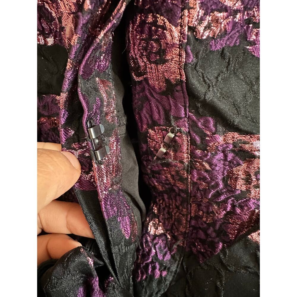 Rickie Freeman Teri Jon Metallic Jacquard Shirt Dress Floral‎ Print Size S 4/6 - Picture 11 of 16